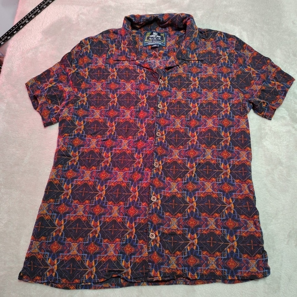 MBX Premium‎ Goods Shirt Men M Navy/Rust Aztec Print Lightweight Vacation